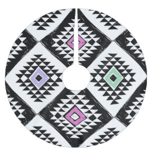 Black White Tribal Navajo Pattern Brushed Polyester Tree Skirt