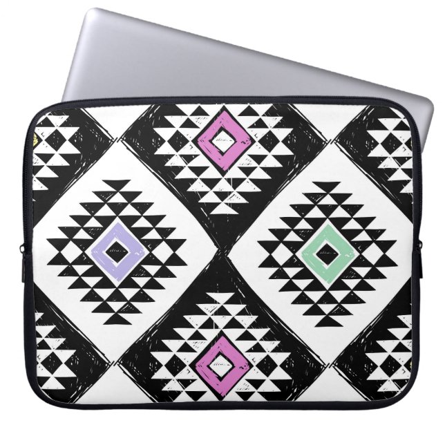 Black White Tribal Navajo Pattern Laptop Sleeve (Front)