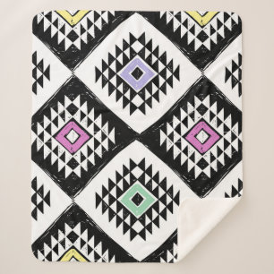 Black White Tribal Navajo Pattern Sherpa Blanket