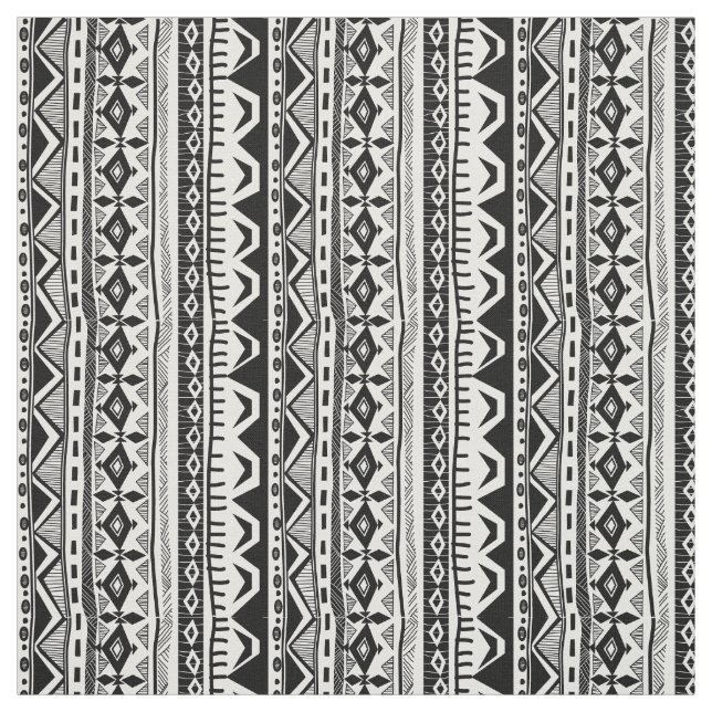 Black White Tribal stripe print Fabric (Swatch)