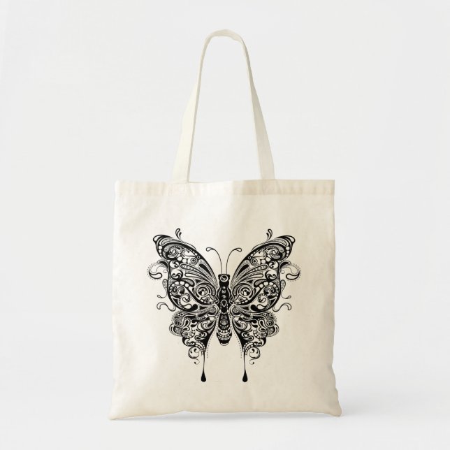 Black & White Tribal Style Butterfly Tote Bag (Front)