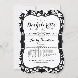 Black & White Tropical Bachelorette Party Invitation