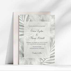 Black & White Tropical Beach Palm Hibiscus Wedding Invitation