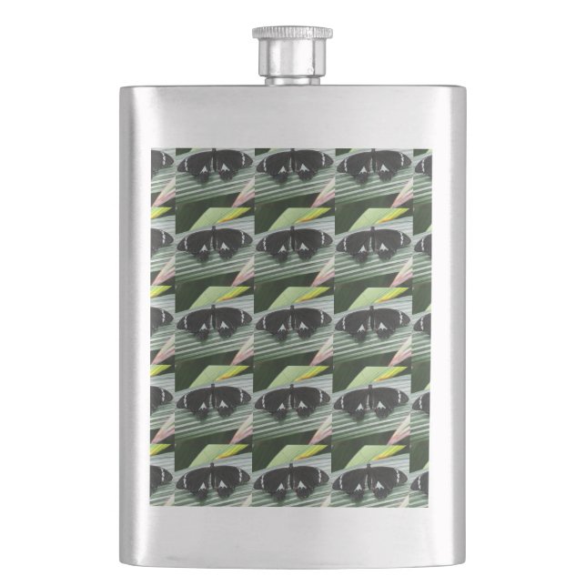 Black & White Tropical Butterfly Classic Hip Flask (Front)