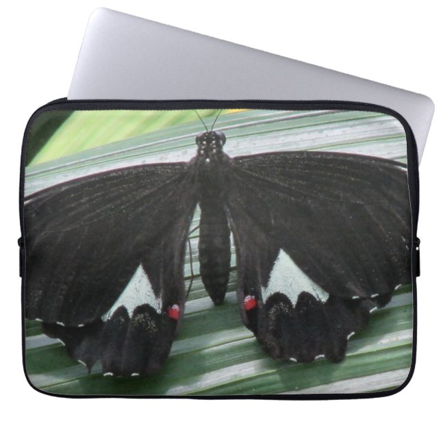 Black & White Tropical Butterfly Laptop Sleeve (Front)