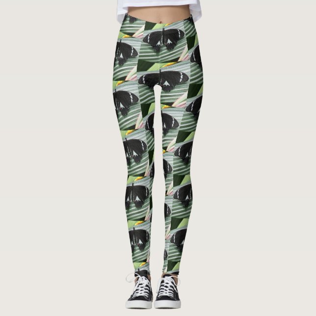 Black & White Tropical Butterfly Leggings (Front)