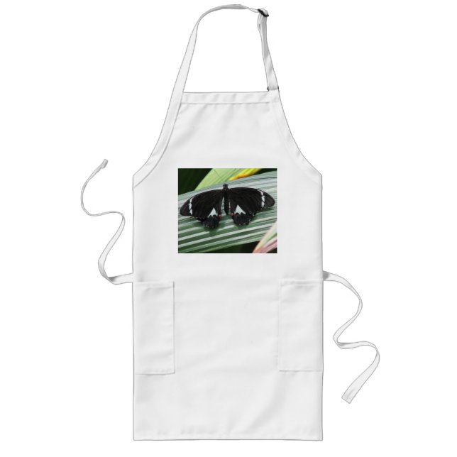 Black & White Tropical Butterfly Long Apron (Front)
