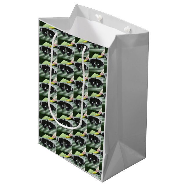 Black & White Tropical Butterfly Medium Gift Bag (Front Angled)
