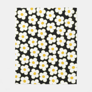 Black White Tropical Floral Botanical Summer Fleece Blanket