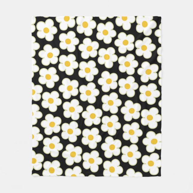 Black White Tropical Floral Botanical Summer Fleece Blanket (Front)