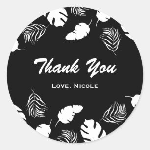 Black & White Tropical Leaves Elegant Chic Party Classic Round Sticker