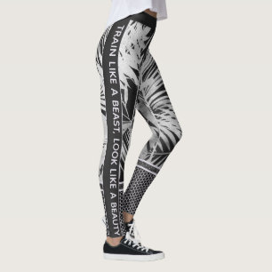 Black & white tropical leaves glitter & quote leggings