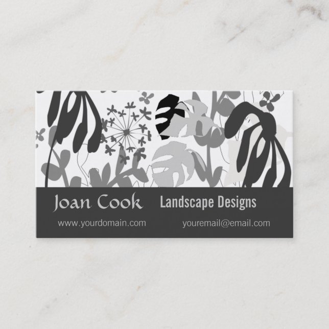 Black White Tropical Monstera Plant Illustration Business Card (Front)