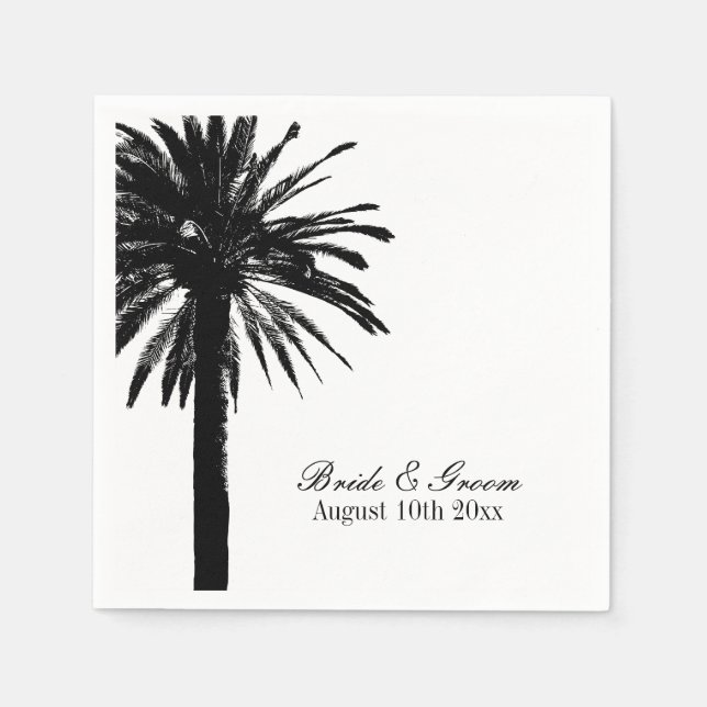 Black & white tropical palm beach wedding napkins (Front)