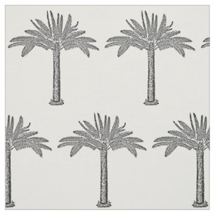 Black & White Tropical Palm Tree Any Custom Color Fabric