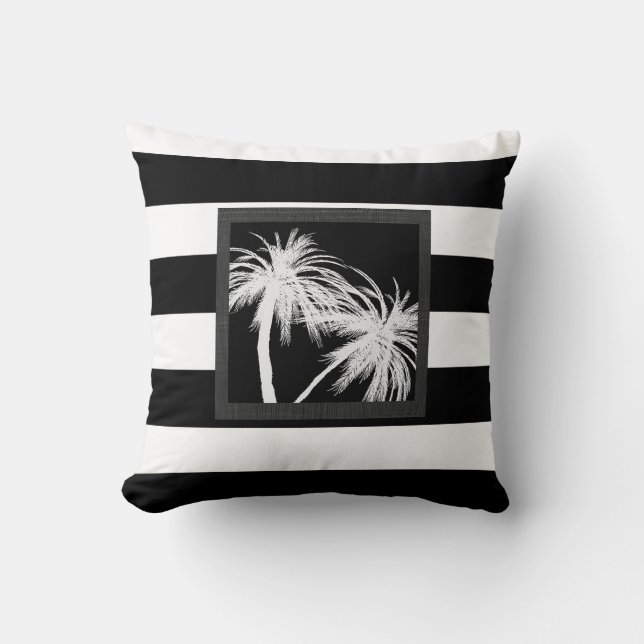 Black & White Tropical Palm Trees Modern Chic Cushion (Front)