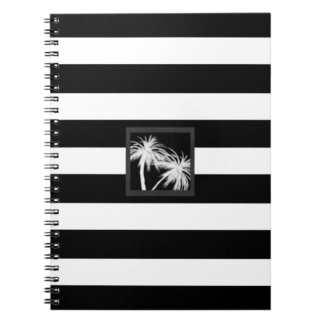 Black & White Tropical Palm Trees Modern Chic Notebook (Front)