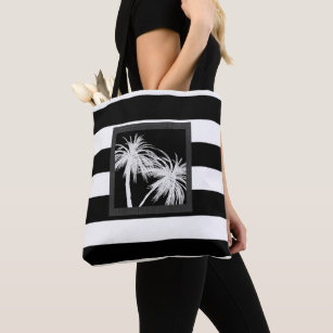 Black & White Tropical Palm Trees Modern Chic Tote Bag