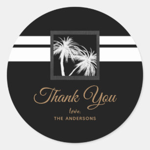 Black & White Tropical Palm Trees Modern Wedding Classic Round Sticker