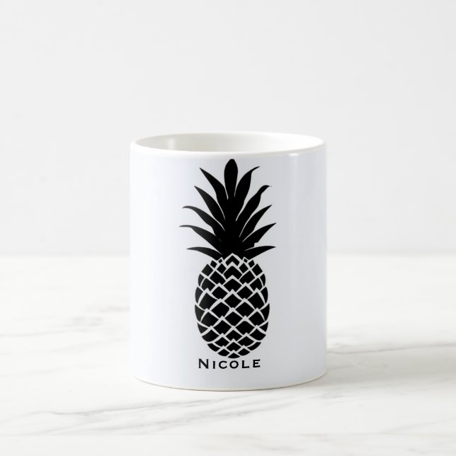 Black & White Tropical Pineapple Elegant Chic Coffee Mug (Center)