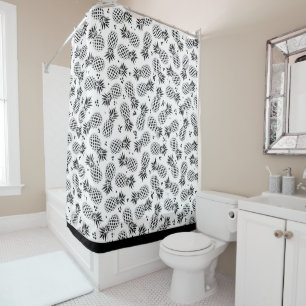 Black & White Tropical Pineapple Pattern Shower Curtain