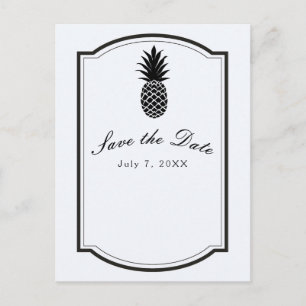Black & White Tropical Pineapple Save the Date Announcement Postcard