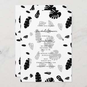Black & White Tropical Summer Leaves Bridal Shower Invitation