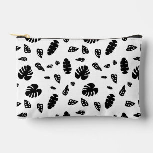 Black & White Tropical Summer Leaves Pattern Accessory Pouch