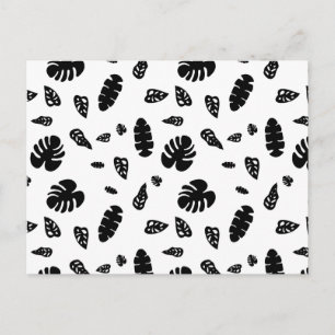 Black & White Tropical Summer Leaves Pattern Holiday Postcard