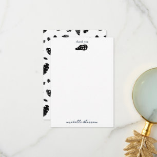 Black & White Tropical Summer Leaves Pattern Thank You Card