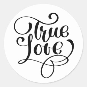 Black & White True Love Typography  Wedding Party Classic Round Sticker