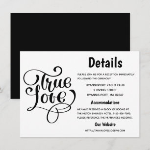Black & White True Love Wedding Details Typography Invitation