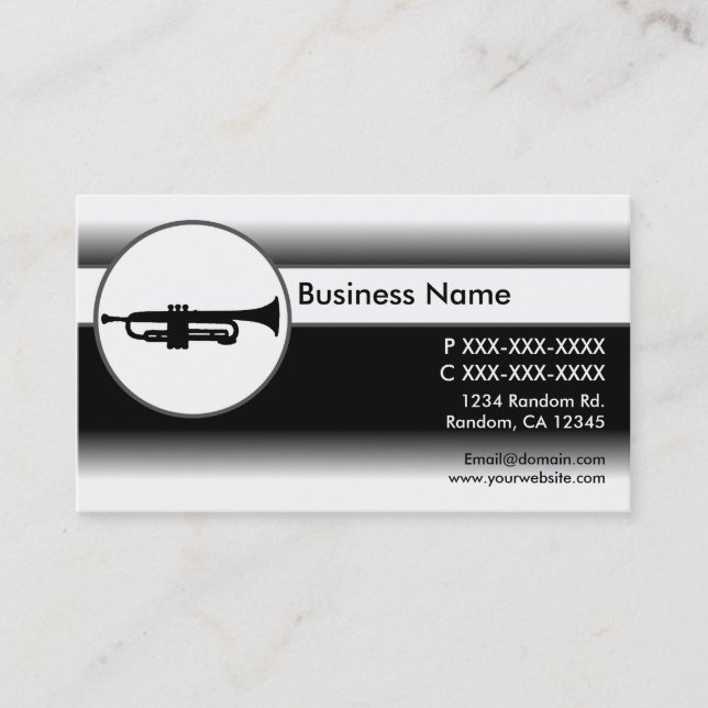 Black white trumpet custom business cards (Front)