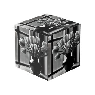 Black White Tulip Still Life, Cube