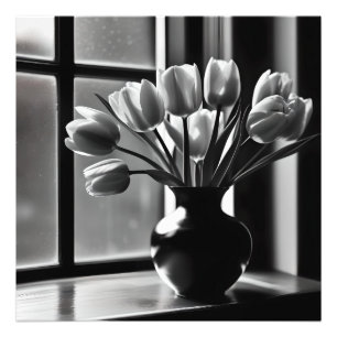 Black White Tulip Still Life, Photo Print