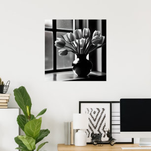 Black White Tulip Still Life, Poster