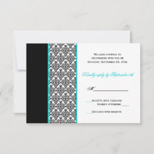 Black White Turquoise Damask RSVP Card