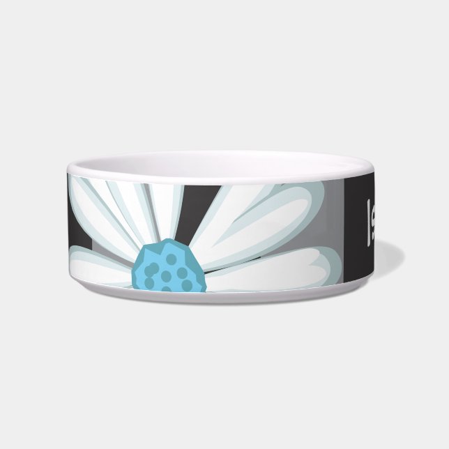 Black White Turquoise Flower Daisy Tattoo Pattern Bowl (Left)