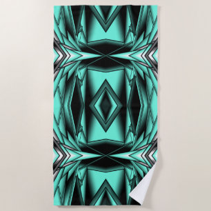 Black White Turquoise Ombre Modern Abstract Art Beach Towel