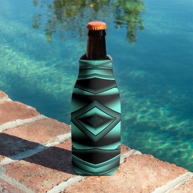 Black White Turquoise Ombre Modern Abstract Art Bottle Cooler (In Situ Pool)