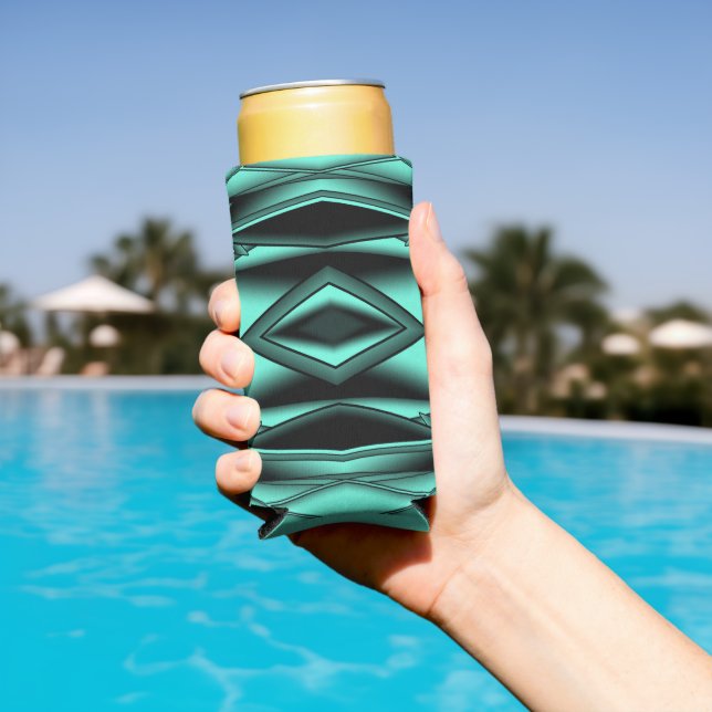 Black White Turquoise Ombre Modern Abstract Art Seltzer Can Cooler (In Situ Pool)