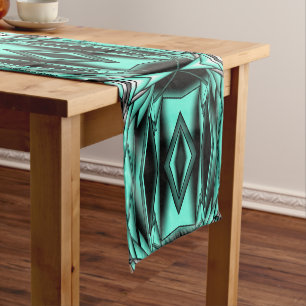 Black White Turquoise Ombre Modern Abstract Art Short Table Runner