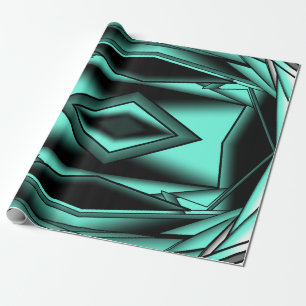 Black White Turquoise Ombre Modern Abstract Art Wrapping Paper