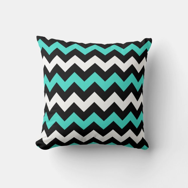 Black White Turquoise Zigzag Cushion (Front)