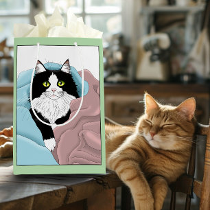 Black White Tuxedo Blankets Cute Blue Pink  Medium Gift Bag