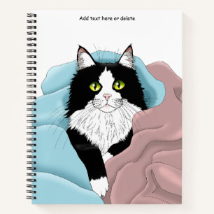 Black White Tuxedo Cat Blankets Cute Blue Pink  Notebook