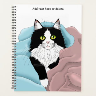 Black White Tuxedo Cat Blankets Cute Blue Pink Planner