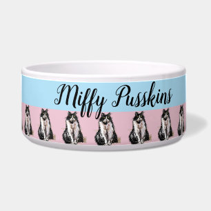 Black White Tuxedo Cat Cats pet Water Food Bowl