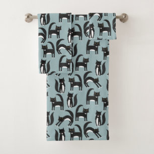 Black & White Tuxedo Cat Pattern Bath Towel Set