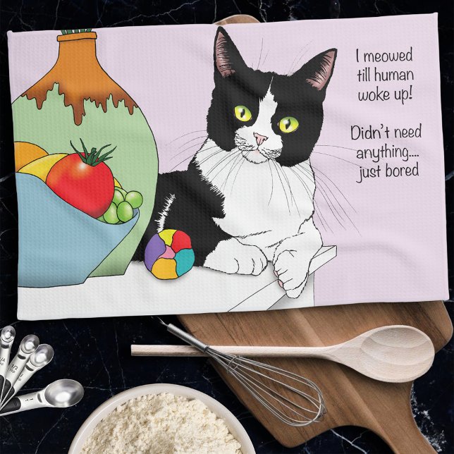 Black White Tuxedo Cat Tea Towel (Creator Uploaded)